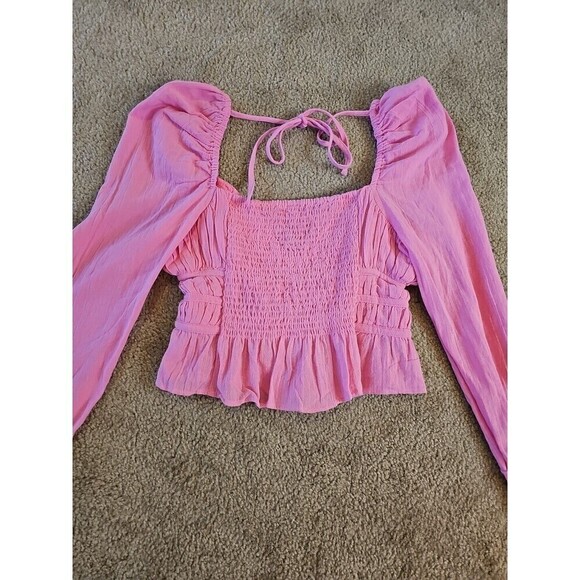 Free People Chloe Top Aurora Pink SMALL Sweetheart Neckline Smocked Back Tie $98 - Picture 9 of 9